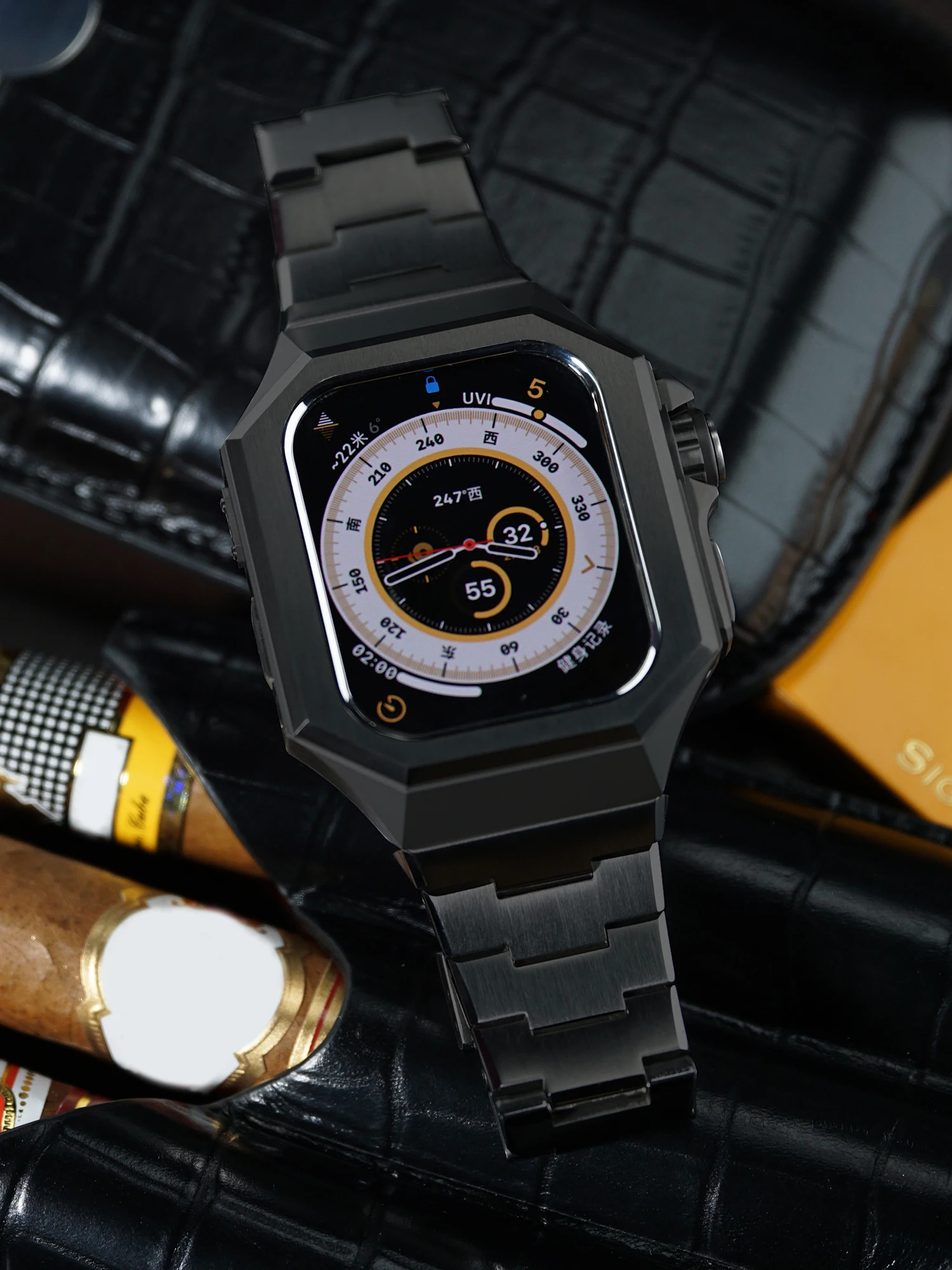 애플 워치용 럭셔리 DIY 수정 키트, 남성용 스테인레스 스틸 케이스 밴드 세트, 고무 스트랩, iWatch Ultra 49mm