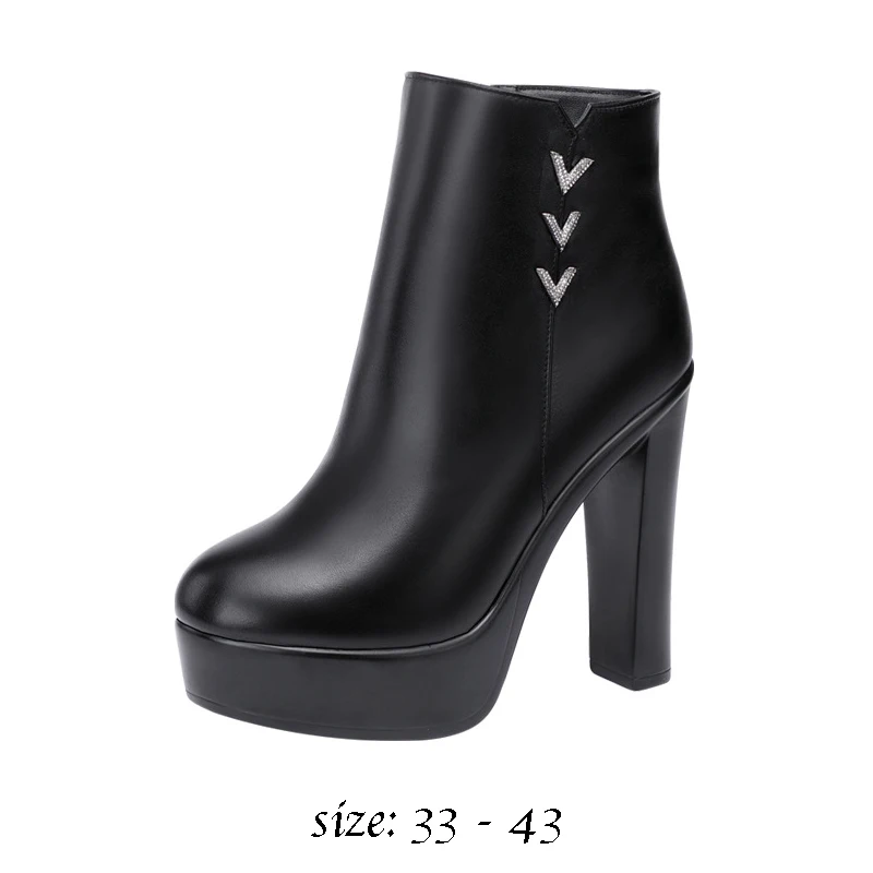 High quality short ankle leather boots for women13cm high heel platform new 2023 autumn winter 33 42 43 elegant shoe black red