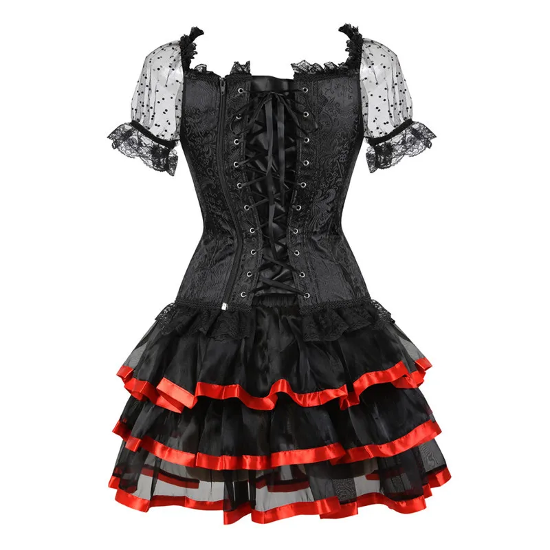 Corset Bustier Dress Skirt Top Set Plus Size Lace up Lingerie Gothic Burlesque Gowns Party Plus Size Fashion Sexy Black