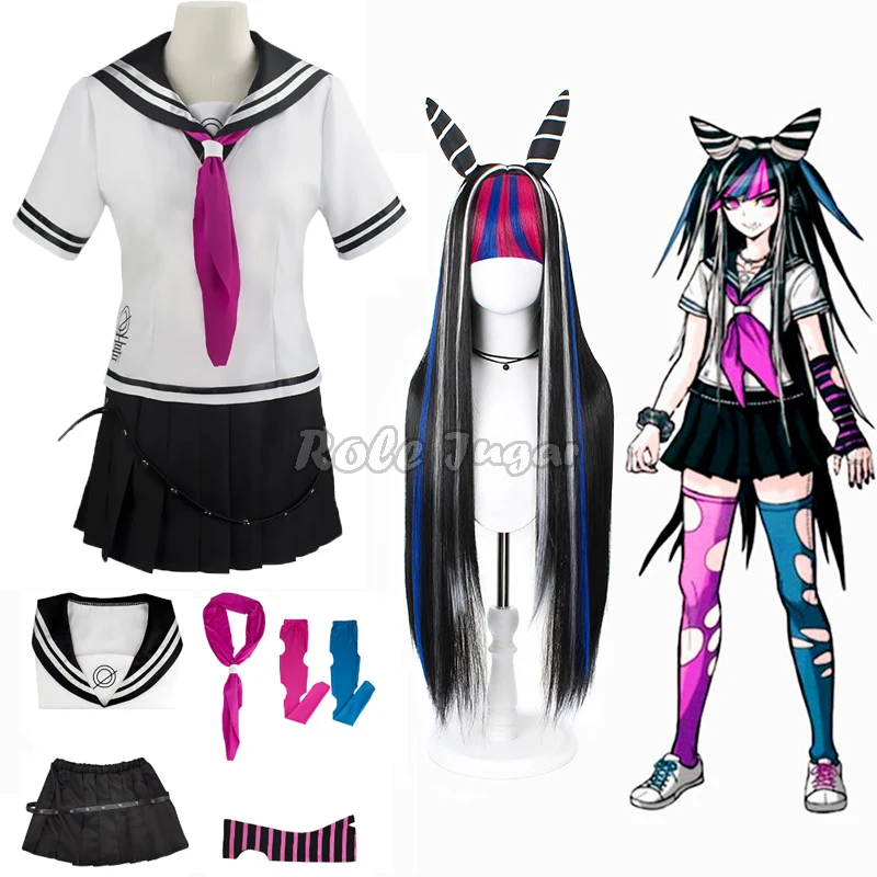 

Ibuki Mioda Cosplay Custome Dangan Ronpa 2 School Girls JK Uniform Skirt Wig Danganronpa Halloween Costumes Women