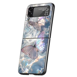 Blue Butterfly Ocean Waves Hard Folding Phone Case - Galaxy Z Flip 5 (A1)