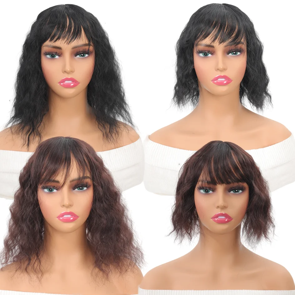 Synthetic wig Women's curly 10inch/14inch water wavy patch, black wig/Brown wig Wavy hair, everyday water wave