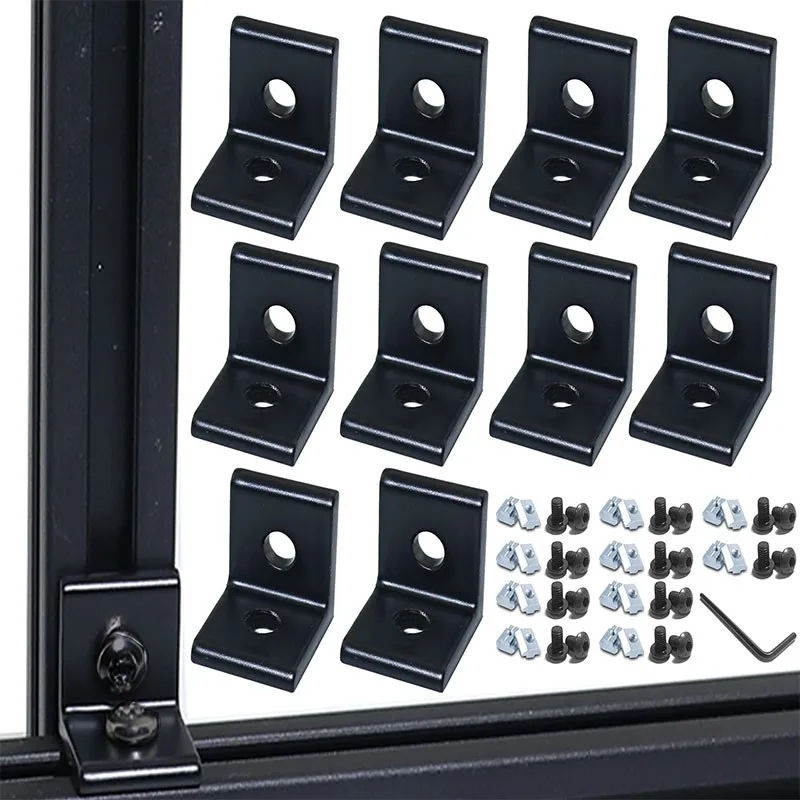 Encaixe do Suporte de Canto Conector 90 Graus com Porcas t e Parafuso Sextavado Perfil de Extrusão de Alumínio 2023 4040 2040 10 Pcs l
