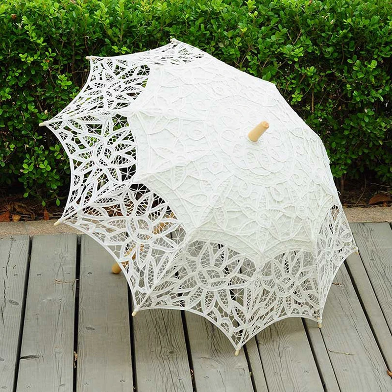 2024 Spring Fashion Lace Sun Umbrella For Bride White Ivory Wedding Umbrella Vintage Wedding Parasol Bridal Accessories WU005