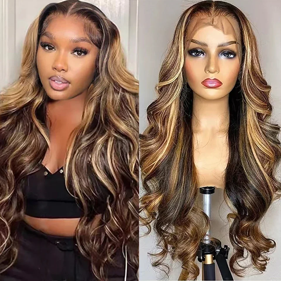 

Synthetic Hair Wigs Honey Blonde Body Wave Wigs for Women Colored 180% Density Wig Pre Plucked Natural Hairline Wigs for Women