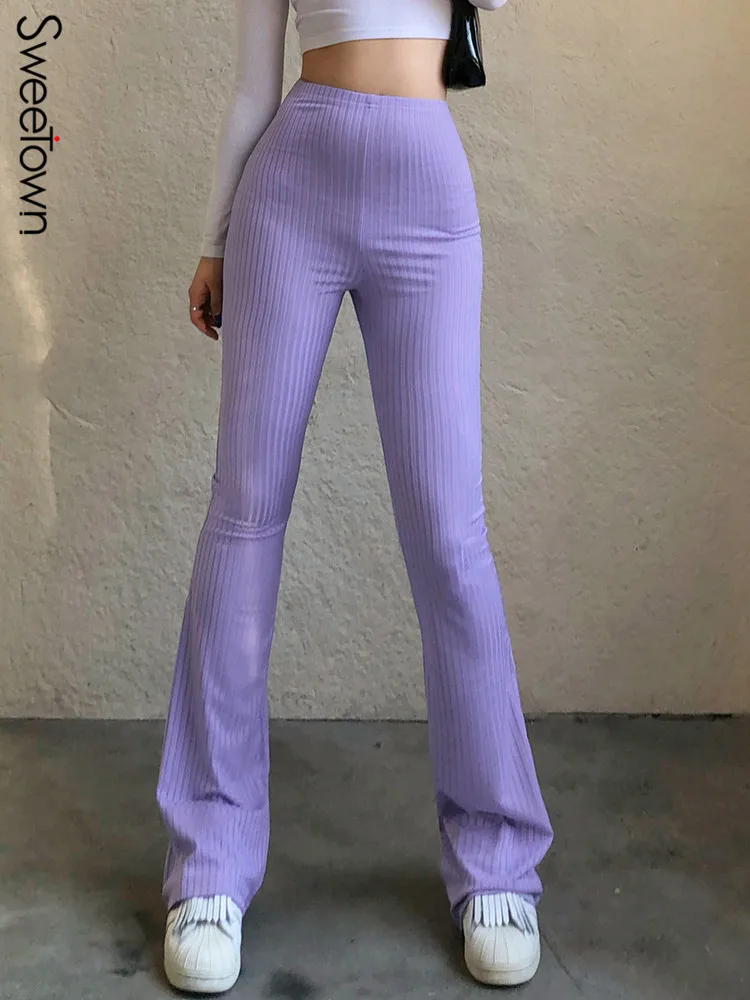 Sweetown Purple Ribbed Joggers Women 