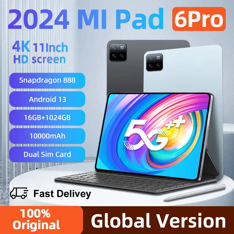 Tableta Android 13 Pad 6 Pro, 16GB + 1TB, Snapdragon 2024, 5G, Tarjeta SIM Dual, WIFI, HD, 4K, Mi Tab, 888 Original, versión Global