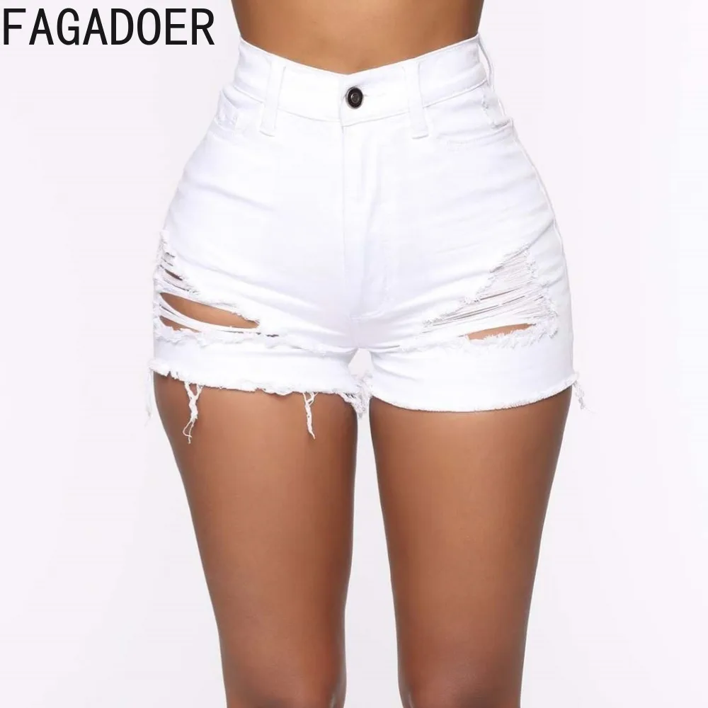 FAGADOER Sexy Skinny Button Denim Shorts Y2K Women High Waisted Zipper Hole Jean Fashion Female Matching Cowboy Bottoms Clothing