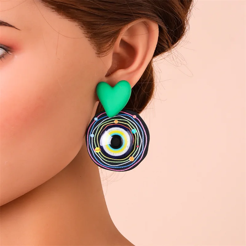 

S3358 Fashion Jewelry Arylic Evil Eye Dangle Stud Earrings Round Love Heart Blue Eyes Earrings