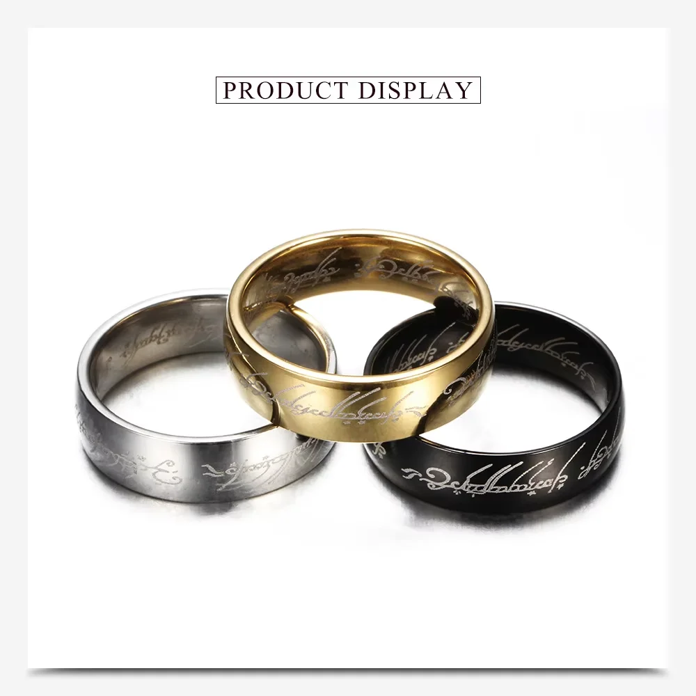 The Lord of the Rings Stainless Steel Punk Men 6MM Finger Ring Fashion Couple Jewelry Gift 2
