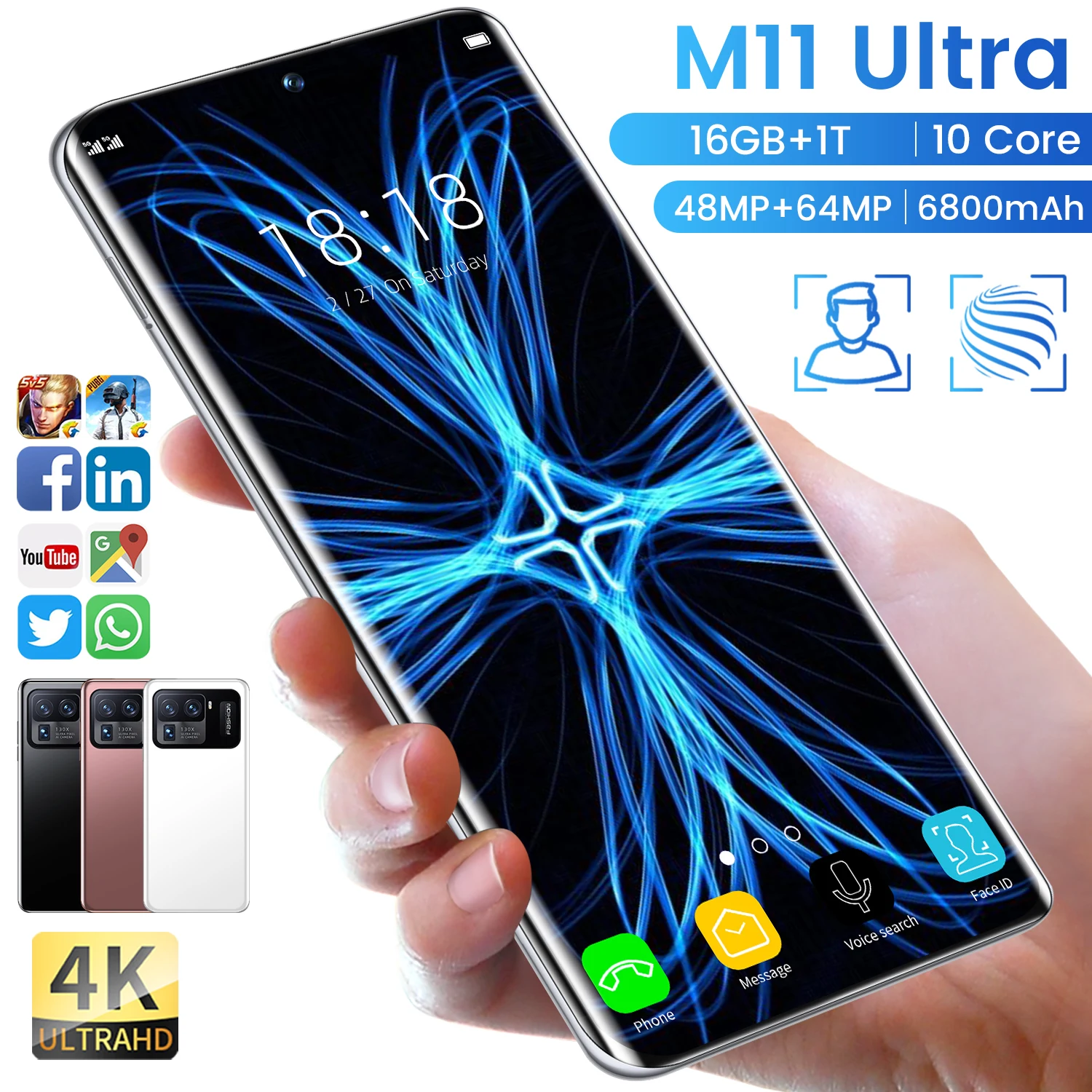 Смартфон M11 Ultra 7 3 дюйма 16 ГБ + ТБ Android 11 камера разблокированный дешевый сотовый