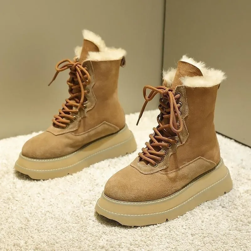

2023 Winter Women Snow Boots Thick Sole Non-slip Women Ankle Boots Fashion Brand Plush Suede Ladies Short Boots Mujer