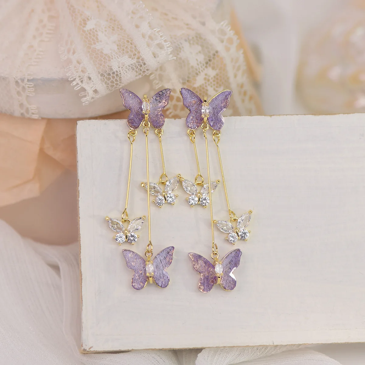 

Fashion Butterfly Dangle Earrings for Women Long Tassel Delicate Drop Earring Wedding Banquet Jewelry Accessories Gift