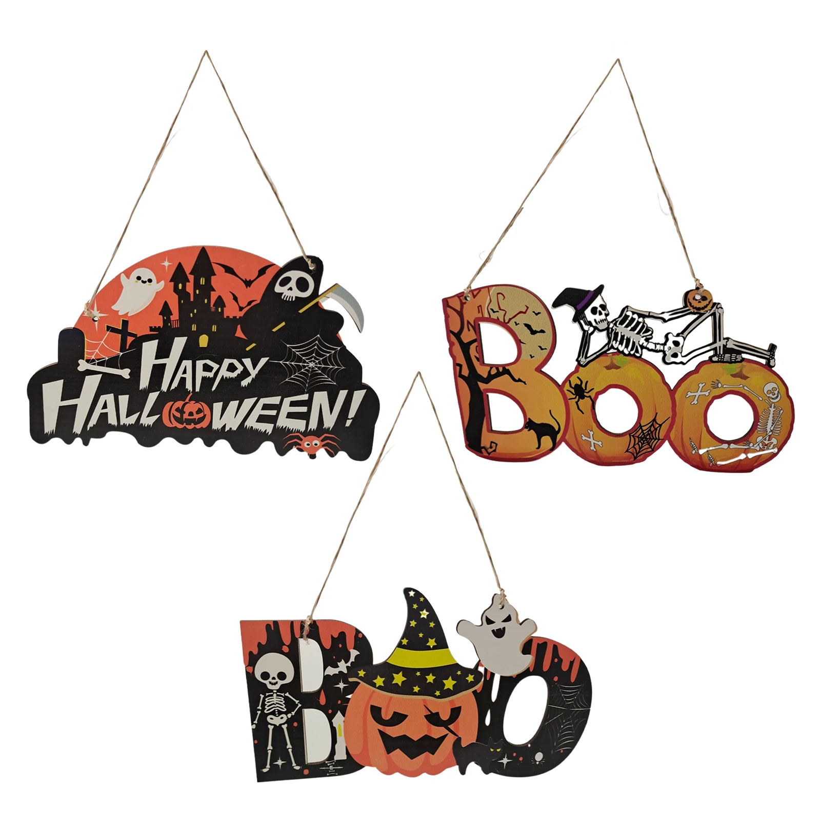 Happy Halloween Wood Sign Pumpkin Ghost Skull Placca Trick Or Treat Hanging Sign Ghost Castle Witch Home Wall Decor Gift