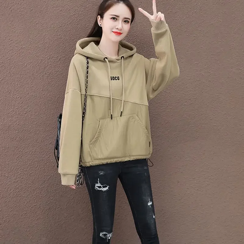 

Top Loose Women's Sweatshirt Pullovers Baggy Khaki Hoodies Hooded Woman Clothing Sport Black Y2k Vintage Basic Dropshiping Emo M