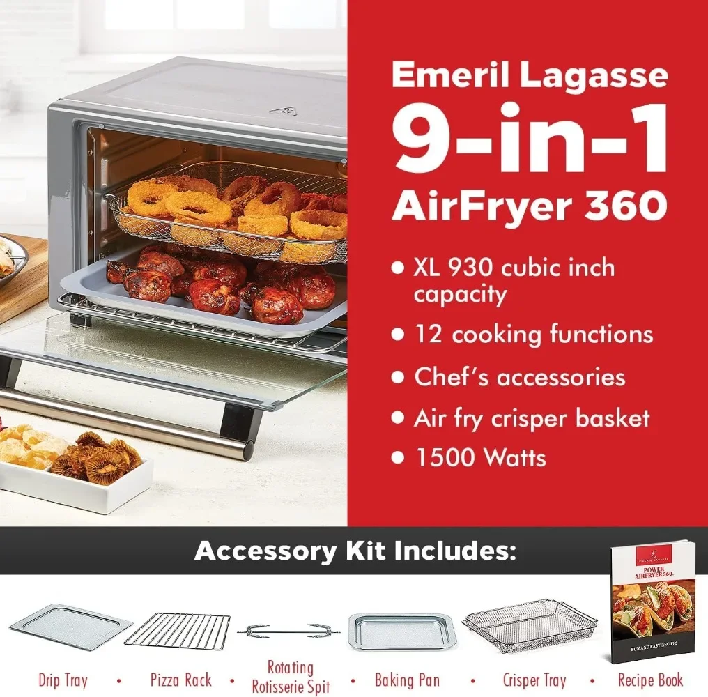 Emeril Lagasse Everyday 360 Air Fryer, 360° Quick Cook Technology, XL capacity,12 Pre-Set Cooking Functions including Bake 2