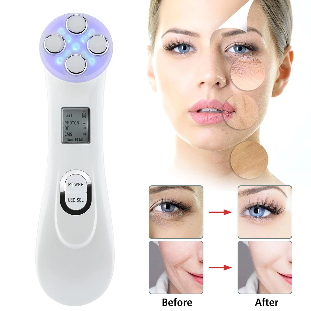 5 Colors LED RF Radio Frequency Facial Beauty Device Face EMS Microcurrent Lifting Tighten Massager Skin Rejuvenation Care