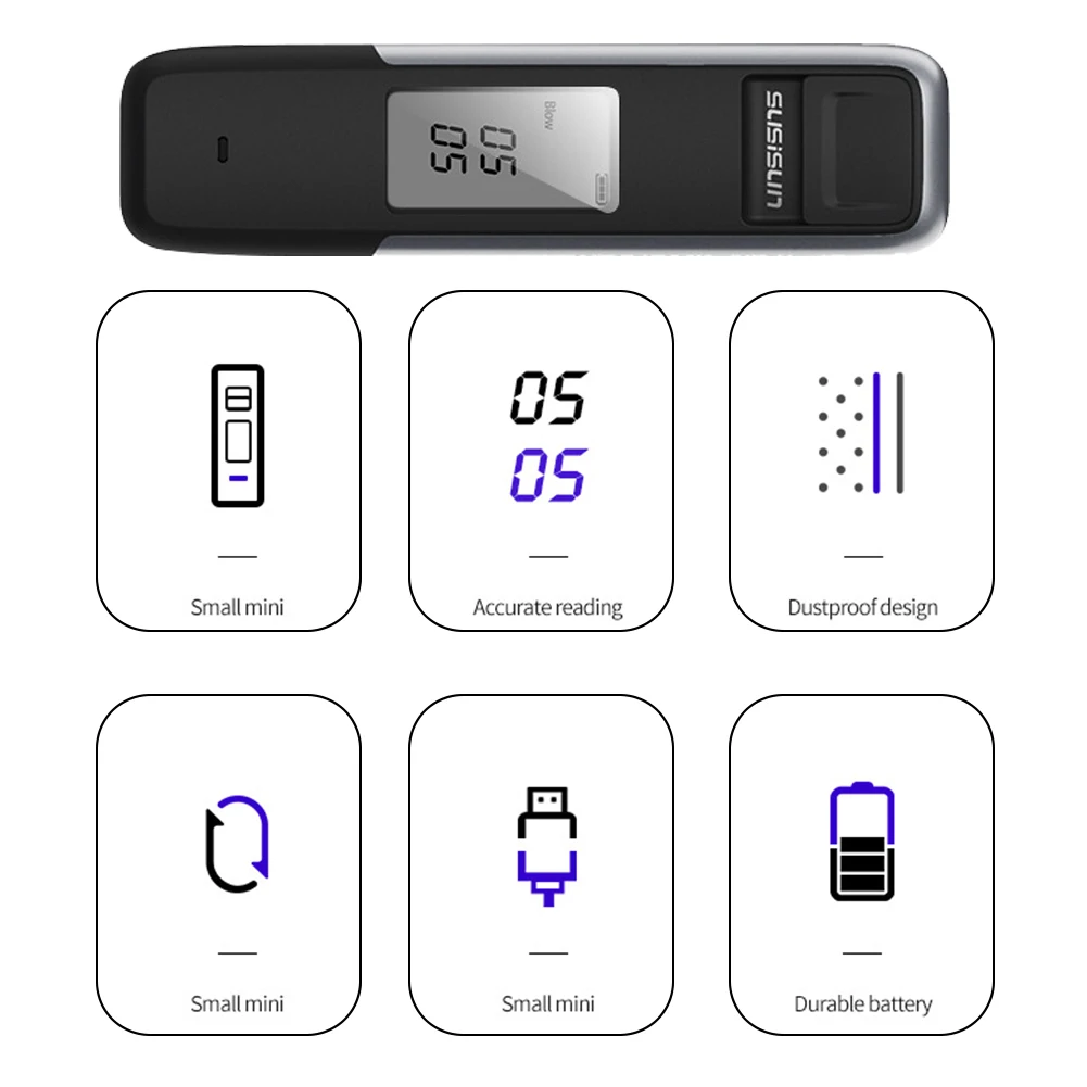 Portable Non-Contact Air Blowing Alcohol Tester Digital Display Screen USB Rechargeable BAC Tester Police Grade High Accuracy