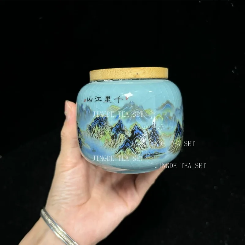 Portable Ceramic Tea Caddy Household Sealed Tieguanyin Storage Tank Travel Tea Boxes Tea Jar Coffee Spice Candy Containers