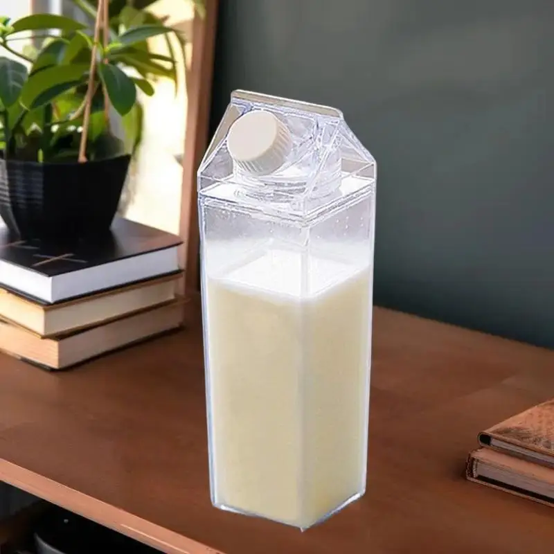 750ML 투명 우유병 물통 사각 우유 커피 주스 차 컵 야외 스포츠 캠핑 헬스장용 투명 우유 보관 용기