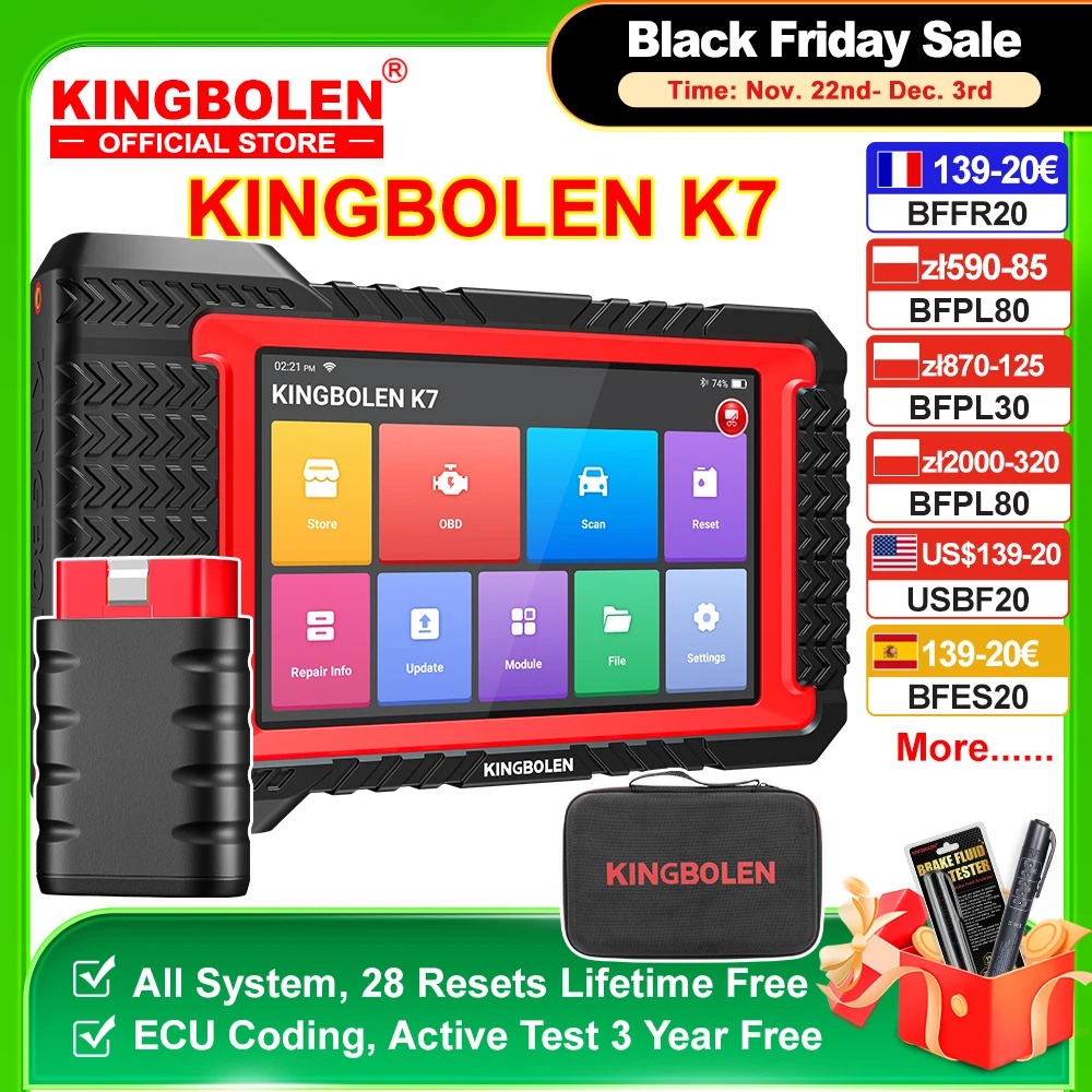 Komputer diagnostyczny KINGBOLEN K7 OBD2, obsługujący wszystkie systemy | 3 lata darmowych aktualizacji z Polski za $296.14 / ~1206zł