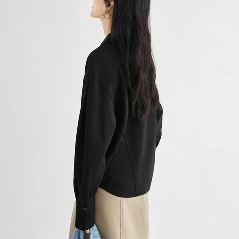 Spring Autumn Polo-neck Loose Casual Patchwork Sweatshirt Ladies Solid Color Simple Fashion All-match Zipper Pullover Top Women