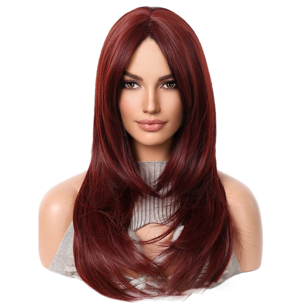 Reddish Brown Synthetic Wig Natural Layered Hair Wigs for Women Daily Party Cosplay Wig Medium Long Straight Hair Heat Resistant 6
