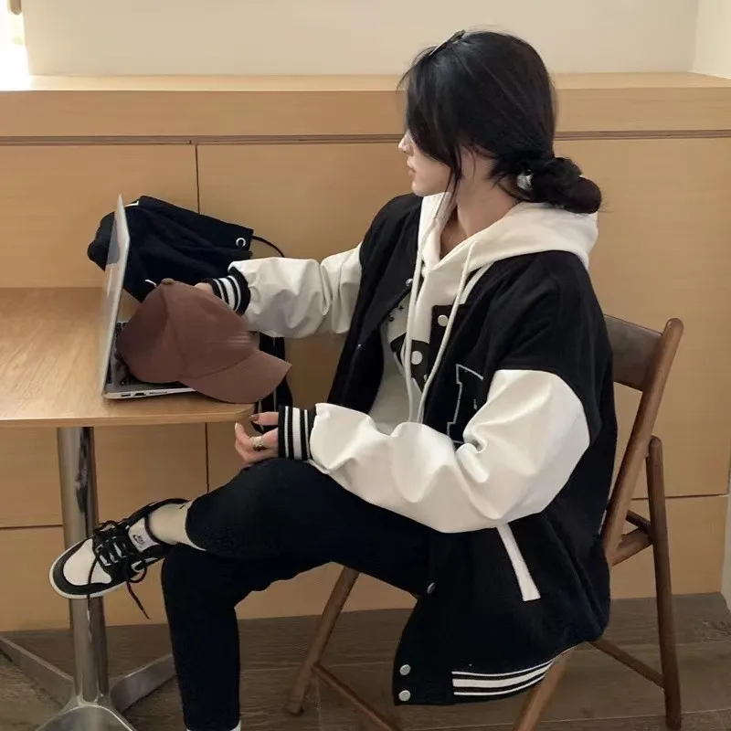 Autumn Winter Fashion Bomber Jackets for Women Streetwear Baseball Uniform Oversized Coat Jackets and Coats Loose student