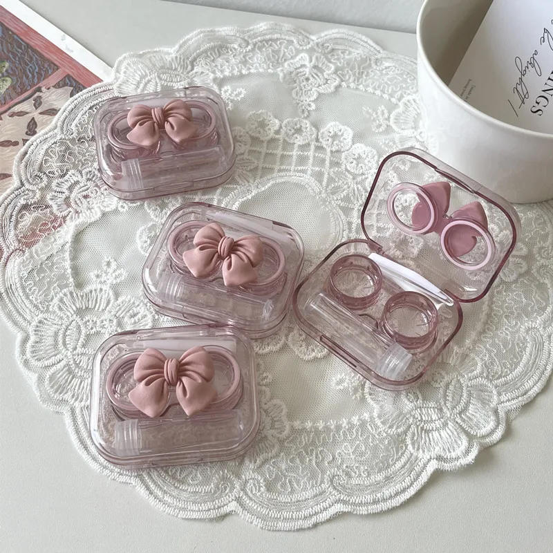 Ins Sakura Pink Transparent Contact Lens Case Mini Minimalist One Piece Contact Lens Cases Cute Beauty Eye Double Box