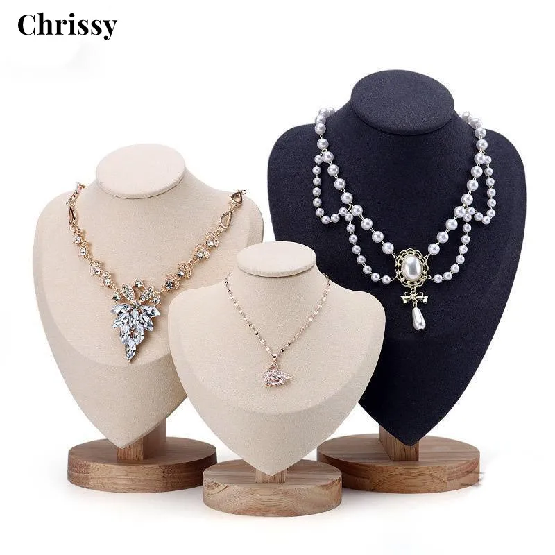 Jewelry Bust with Wooden Base Display Holder Stand Display Necklace Mannequin Model for Bedroom Retail Stores Countertop Shows