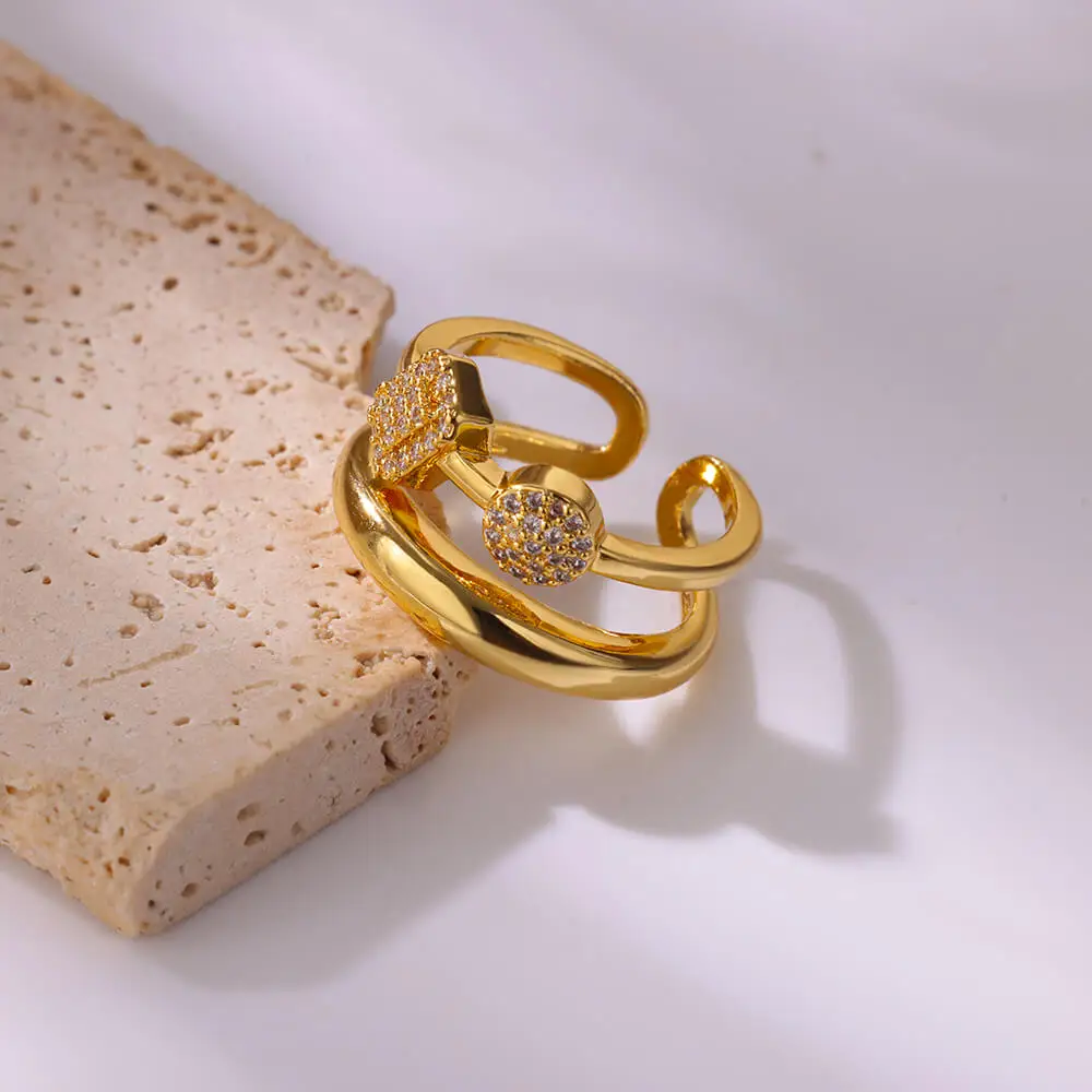 Square Round Double Rings Adjustable Wedding Jewelry For Women
