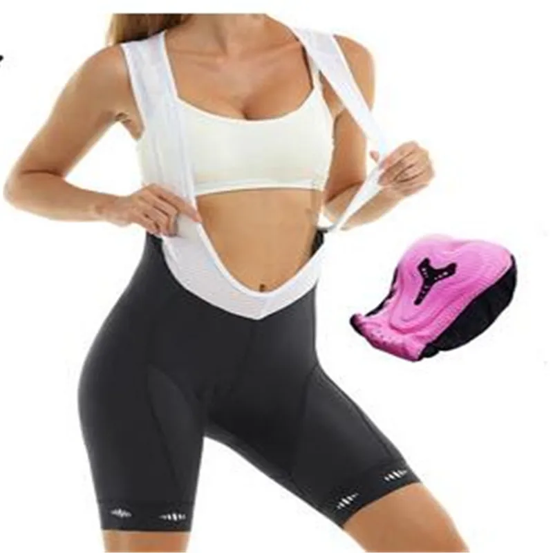 Women Cycling Bib Shorts Solid Pink&Black Female Gel Paded Bike Shorts Long Ride Cycling Tight Knicker With Side Pokets
