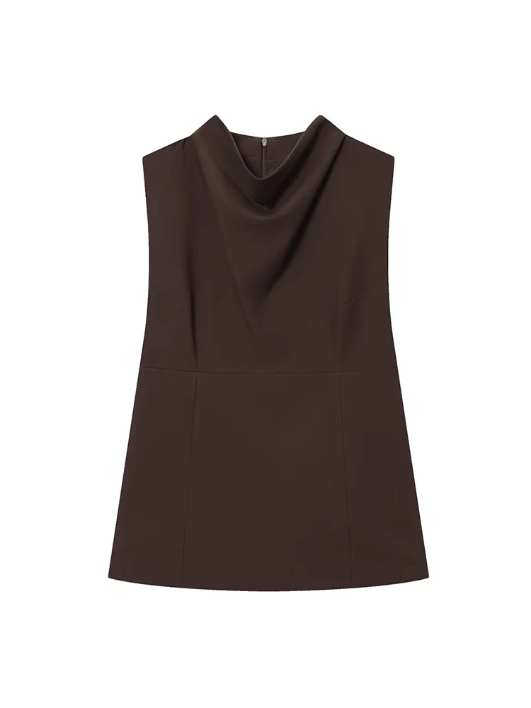 2026 New Simple Tank Top For Women Folds Stand Collar Sleeveless Slim Fit Vest Fashion Ladies Versatile Solid Casual Tanks