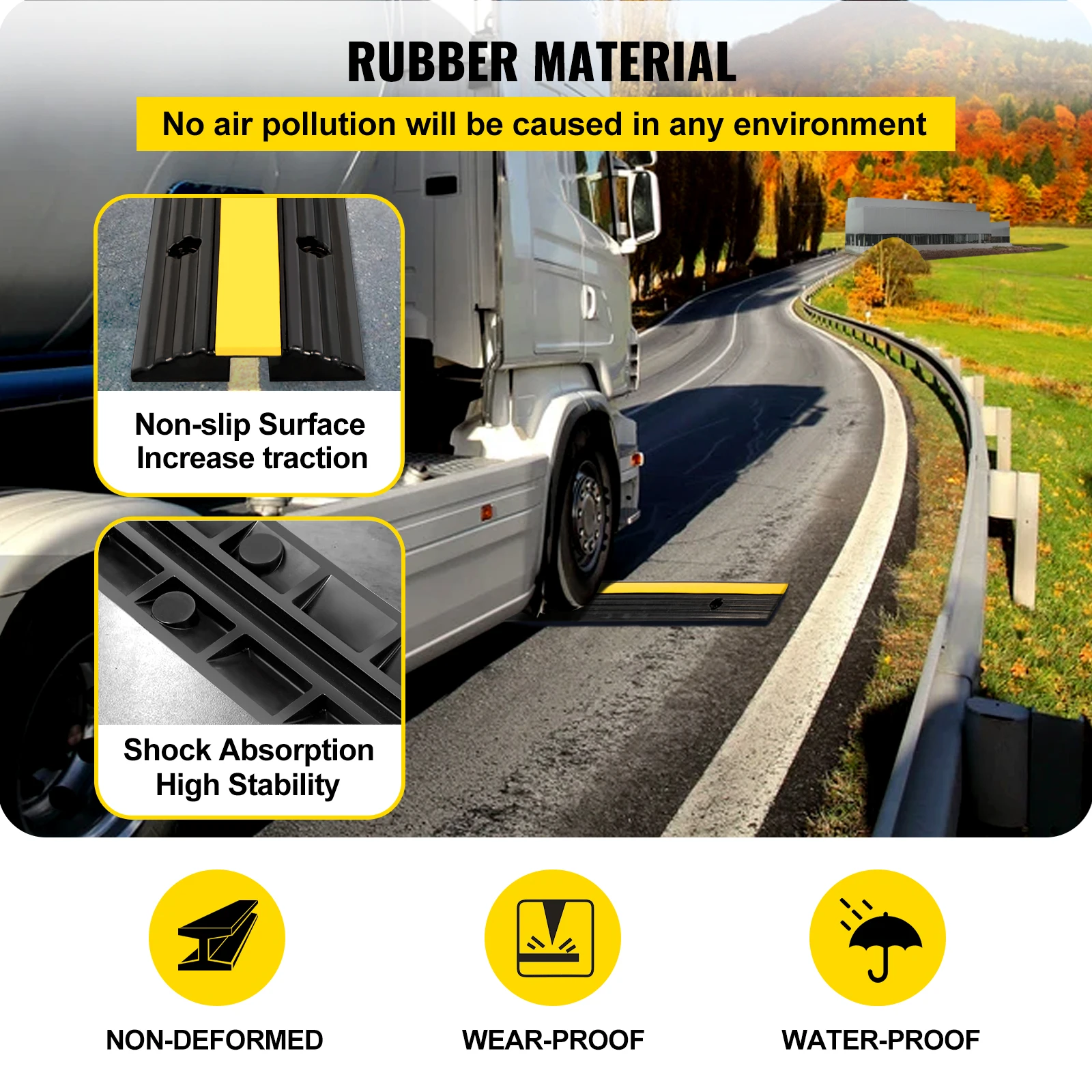 VEVOR Modular Rubber Speed Bump 1 Channel Driveway Cable Protector Ramp Wire Cover Cord Guard for Parking Lot Warehouses Traffic
