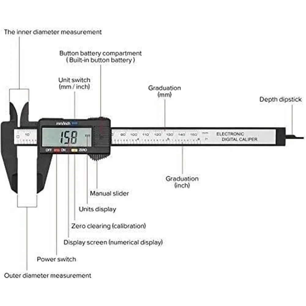 Electronic Digital Caliper Inch/Metric Conversion 0-6 Inch/150 Mm Carbon Fiber Gauge Micrometer Extra Large LCD Measuring Tool digital caliper