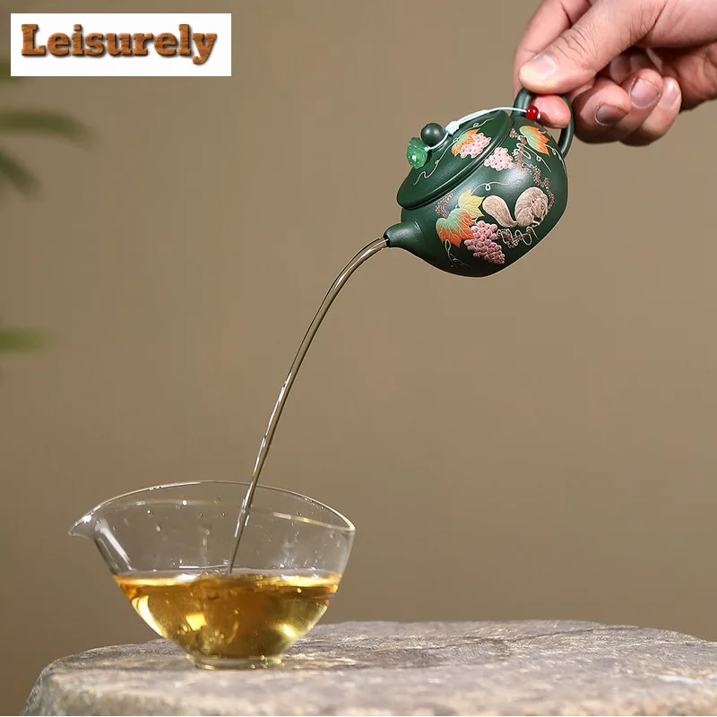 140ml Boutique Yixing Purple Clay Teapots Handmade Squirrel Grape Pot Raw Ore Green Mud Kettle Chinese Zisha Teaset Tea Services