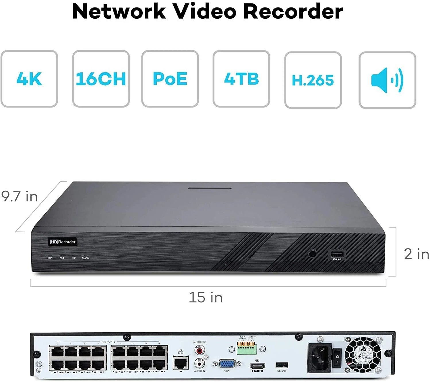 IP67 방수 불릿 2.8/3.6mm 렌즈 8MP 16채널 NVR 키트, 인체 감지 16채널 4K IP 카메라 보안 시스템