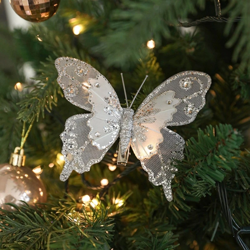 Elegant Butterfly Christmas Ornament Festival Butterfly Hanging Ornament Christmas Tree Decoration Set of 3