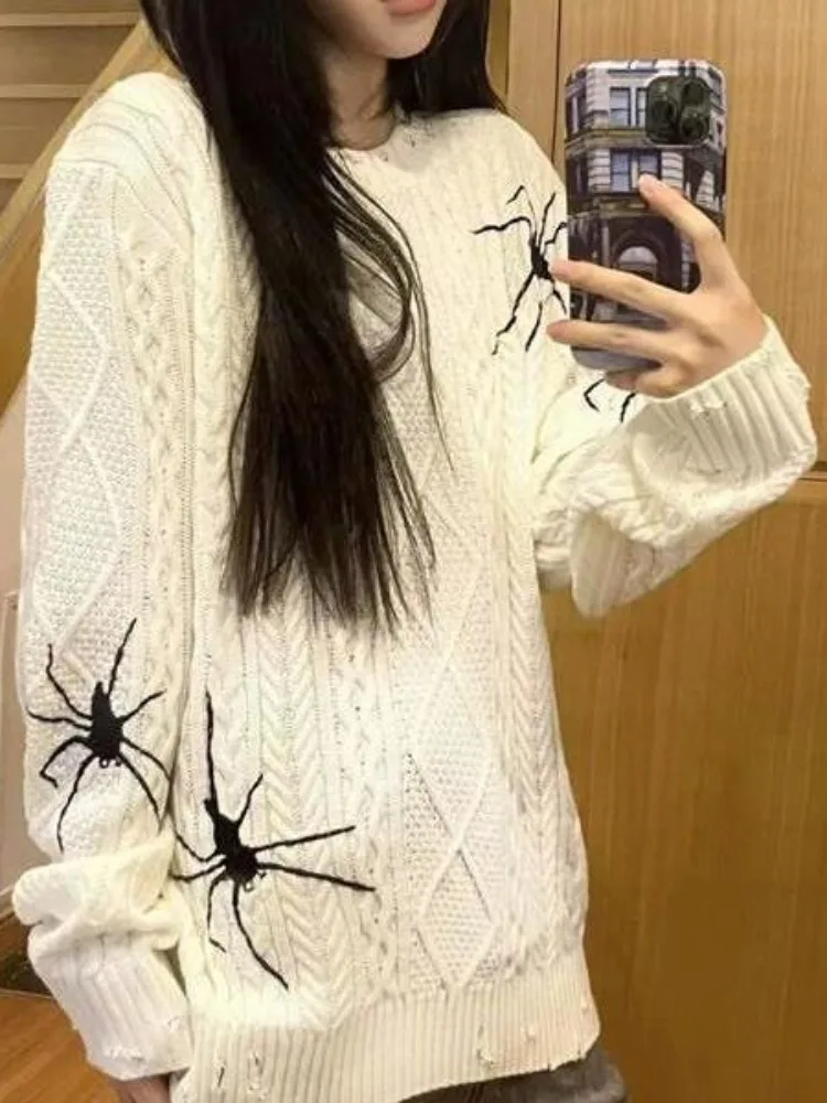 

Deeptown Y2k Spider Gothic Goth Dark Sweater Women American Retro Vintage Warm Straignht Long Sleeve Top 2023 Autumn Winter