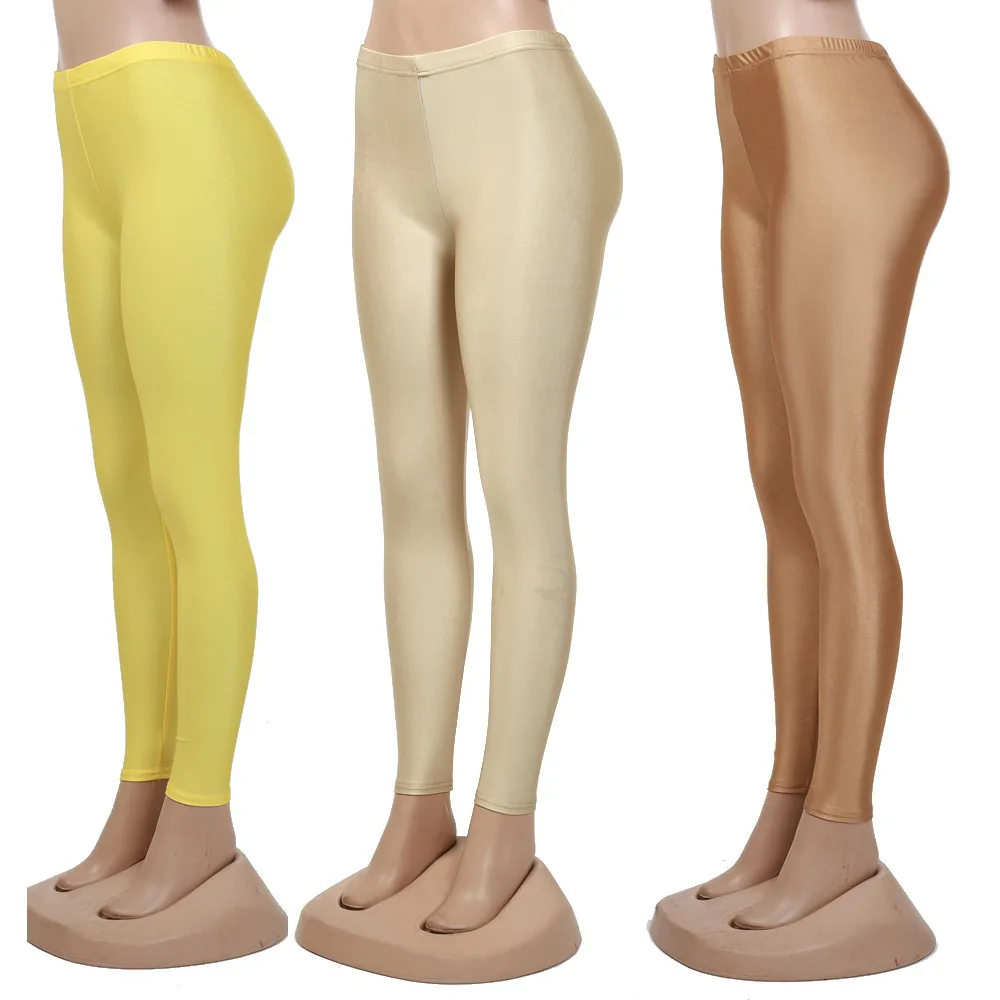 Women's Leggings Neon Green Neon Yellow Show Slim Shiny High Stretch Push Up Pants Performance Glossy Opaque Show Tights 50-80kg