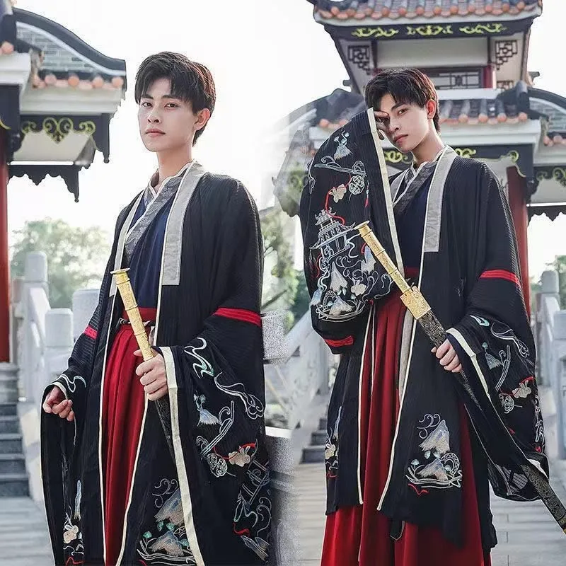 

Han Chinese Clothing for Men Style Dragon Pattern Embroidery Costume Chivalrous Weijin Elegant and Delicate Men's Ancient Full