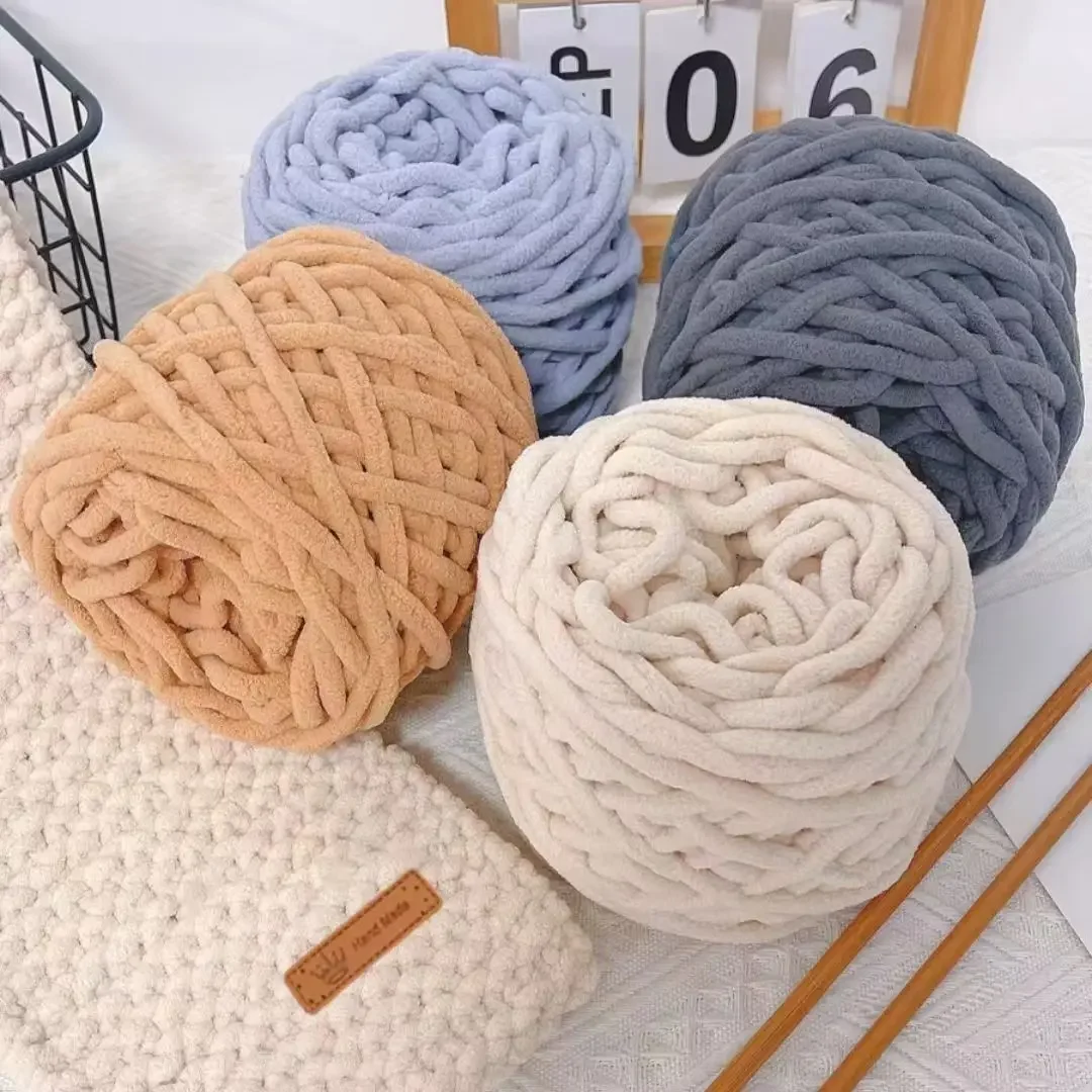 4PCS 400g DIYSoft Ice Strip Line CottonYarn Chenille Knitting Yarn DIY Wool Yarn for Handmade Knitting Blanket Scarf ThickThread 2