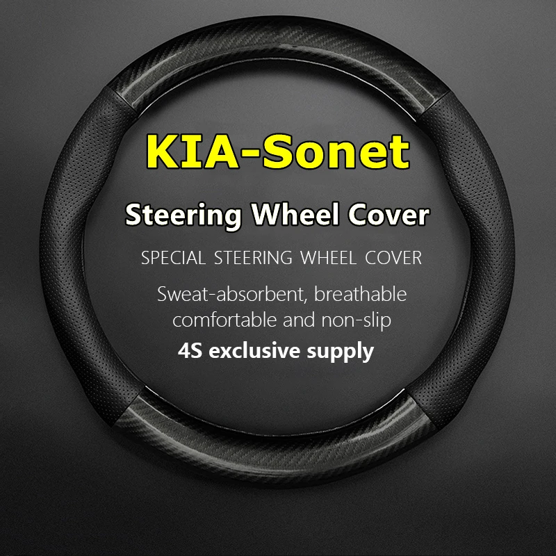 No Smell Thin For KIA Steering Wheel Cover Genuine Leather Carbon