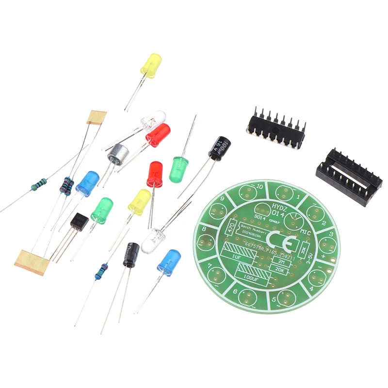 다채로운 음성 제어 회전 LED 조명 키트 CD4017 전자 제조 DIY 키트 예비 부품 학생 실험실