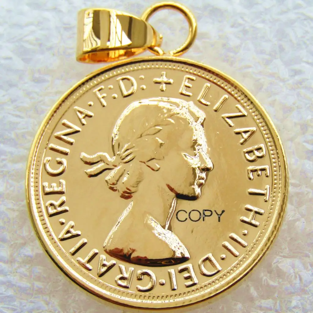 

P(24) Подвеска в виде монеты 1964 королева FD Елизавета II дея граде позолоченная 1 пустынная КОПИЯ монета Ювелирные изделия (диаметр: 22 мм)
