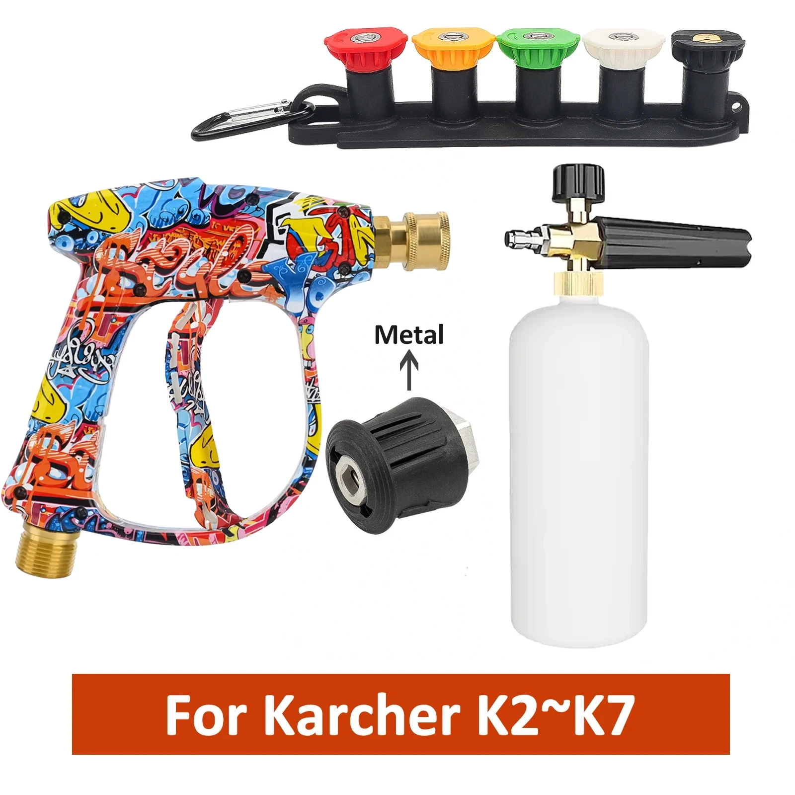 Pressure Washer Gun 2175PSI Graffiti Shell 1L Foam Cannon 1/4" Quick Nozzle Kit & Rubber Holder Fits Karcher K-Series