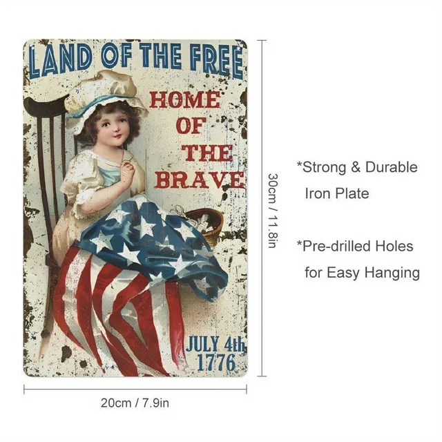 1pc Vintage Patriotic Wall Art, Land of the Free Home of the Brave Metal Sign, 8x12 Inch Decorative Plaque forIndoorDisplay - Image 3