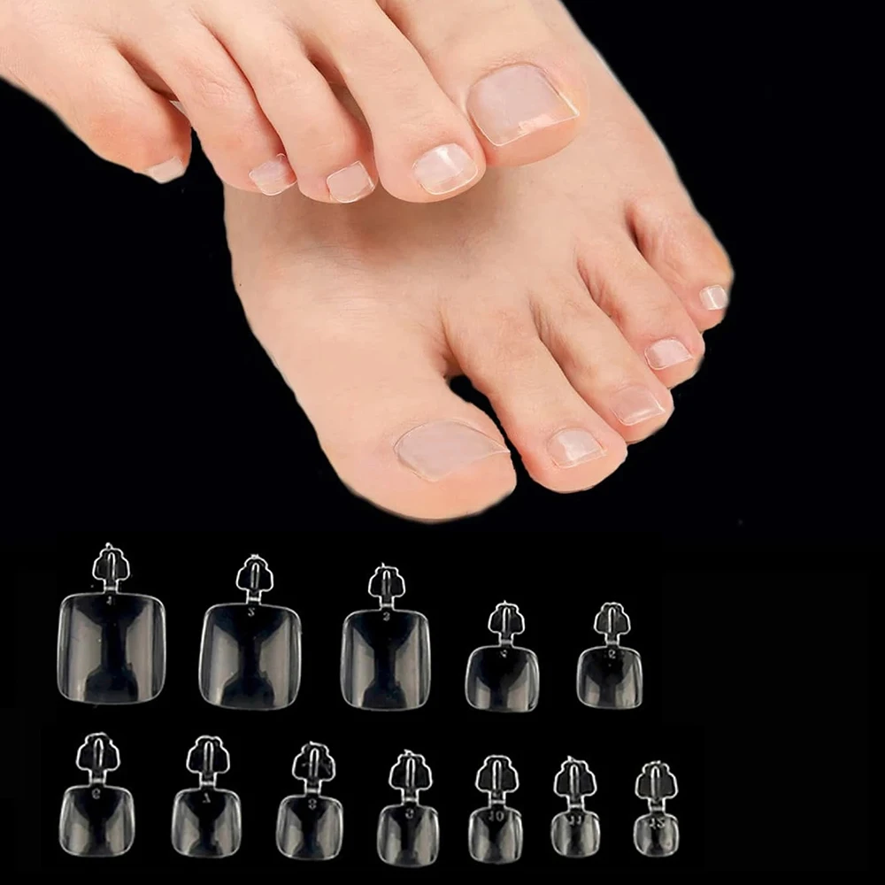 Fake nails 100pcs Clear False Toes Nails French Square Nature White Full Cover Fake Toe Nails Feet Nail Tips Artificial Press on Toenails