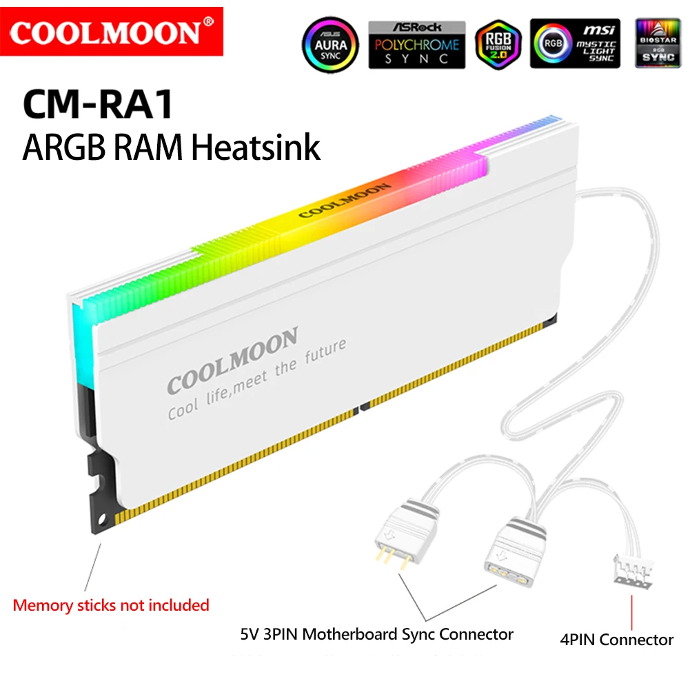 COOLMOON ũž ǻͿ  Ǹ е  ޸ , Aura Sync DDR RAM , ARGB DDR4 DDR3, 5V-3PIN