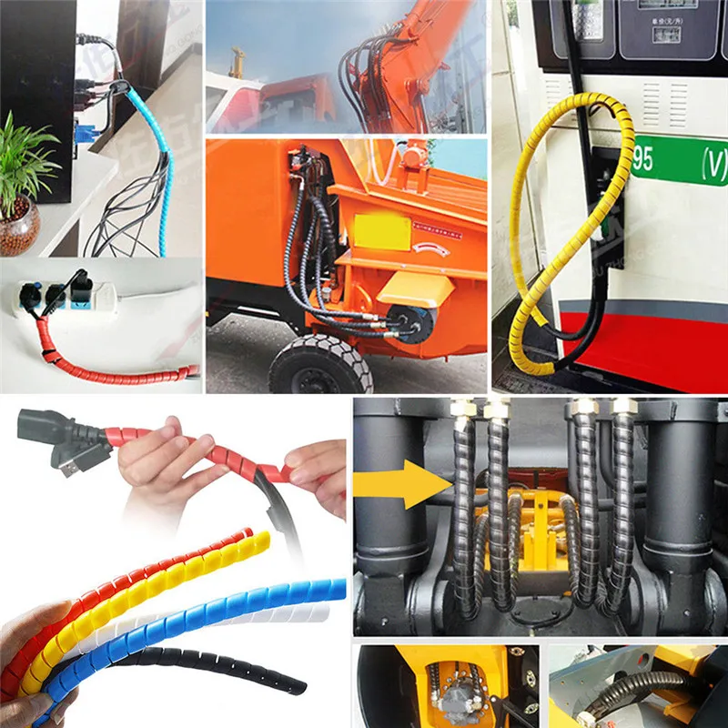 1/2/5 미터 8mm 10mm 라인 주최자 파이프 보호 유연한 나선형 랩 권선 케이블 와이어 보호기 케이블 슬리브 커버 튜브